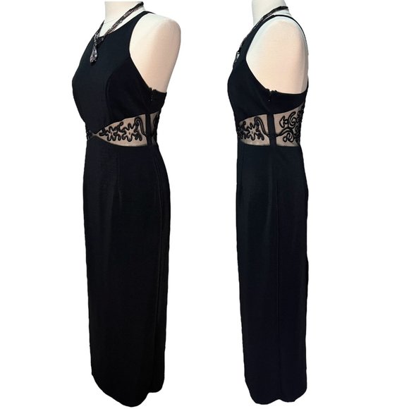 Cache Dresses Vintage Full Length Black Dress With Mesh Panels